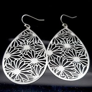 Silver SunFlower Cut-out Earrings Lightweight